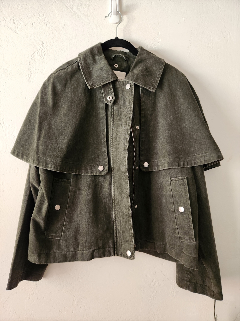 Olive/DarkGray Green Cape-Style Utility Jacket